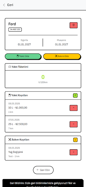 Araç Bakım ve Yakıt Günlüğü Screenshot 1