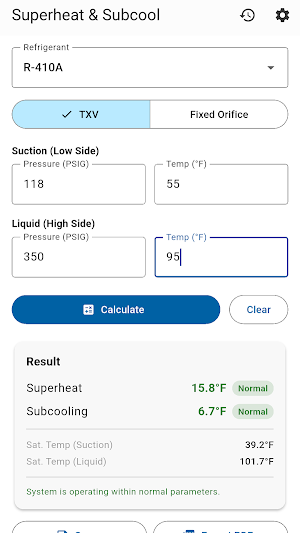Superheat Calculator - HVAC Screenshot 2