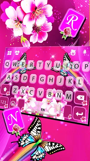 Pink Flower Butterfly Keyboard Background Screenshot 2