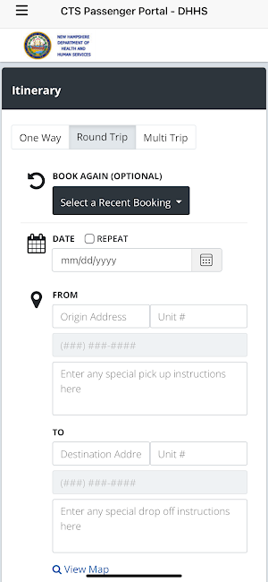 CTS Passenger Portal - DHHS Screenshot 2