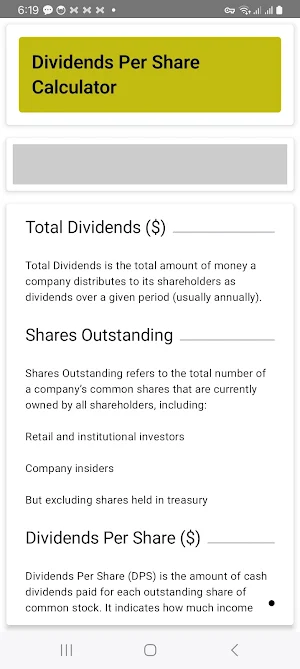 Dividends Per Share Calculator Screenshot 1