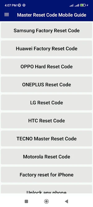 Master Reset Code Mobile Guide Screenshot 0