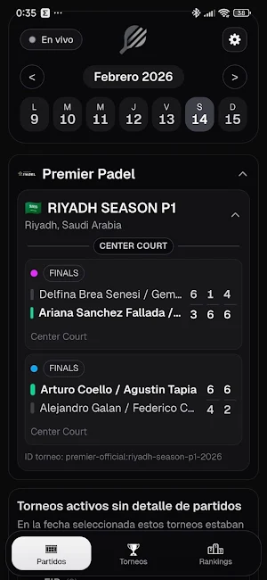 Padelscore: Ver y resultados Screenshot 1