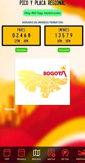 Pico y Placa Bogota Screenshot 1