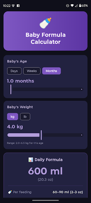 Baby Formula Calculator Screenshot 0