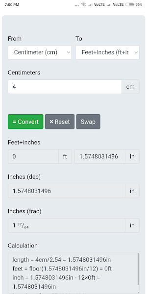 Centimeters to Feet+Inches Screenshot 1