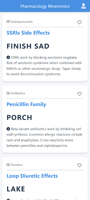 Pharmacology Mnemonics Lite Screenshot 1