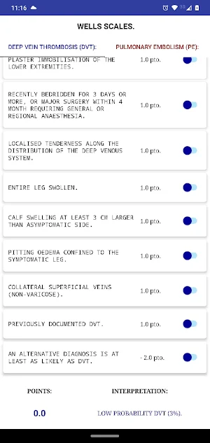 Wells score. Screenshot 2