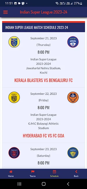 ISL 2023 Schedule | Live Score Screenshot 1
