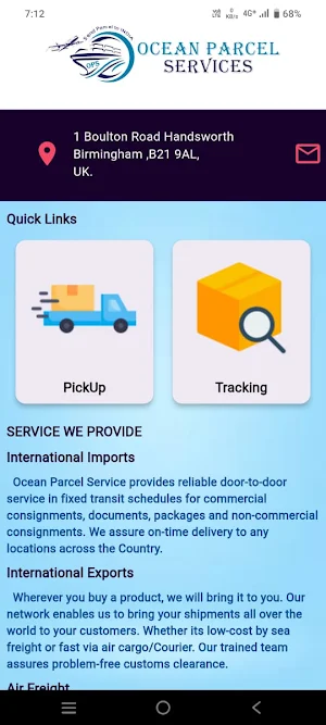 Ocean parcel Services Screenshot 1