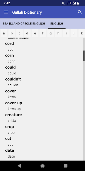 Gullah Dictionary Screenshot 2