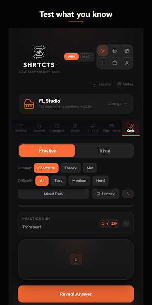 SHRTCTS: DAW Shortcuts Screenshot 1