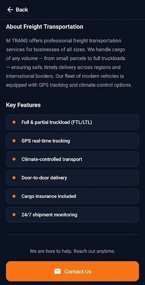 M TRANS Logistics Screenshot 2