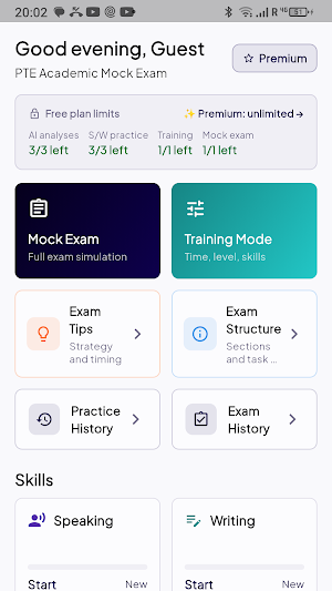 PTE Academic 2026 Mock Exam Screenshot 0