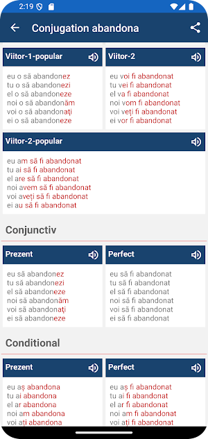 Romanian Verb Conjugation Screenshot 3