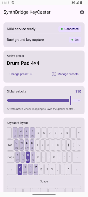 KeyCaster: Keys to MIDI Screenshot 2