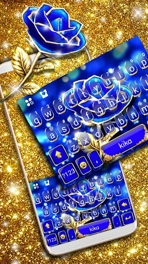 Gold Blue Rose Crystal Keyboard Theme Screenshot 0