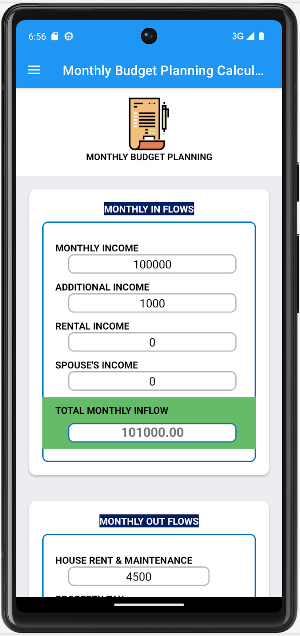 Budget Planning Calculator Screenshot 1