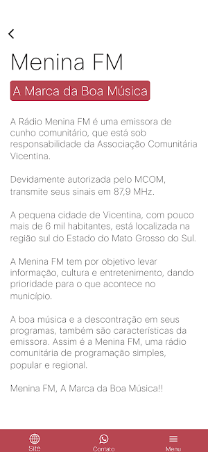 Menina FM - Vicentina MS Screenshot 1