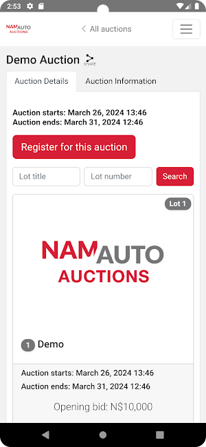 NAMAUTO AUCTIONS Screenshot 1