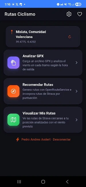 Ciclismo y Análisis de Viento Screenshot 0