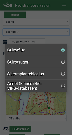 VIPS Feltobservasjoner Screenshot 2