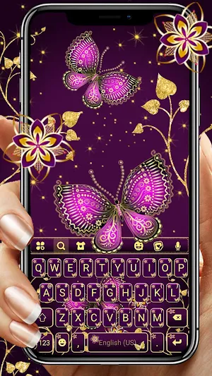 Purple Gold Butterflies Keyboard Theme Screenshot 0