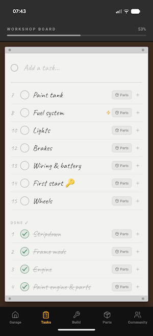 Shed Builds - Project Tracker Screenshot 1