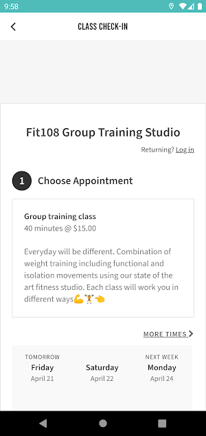FIT108 Group Fitness Screenshot 2