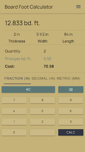 Board Foot Calculator Screenshot 2