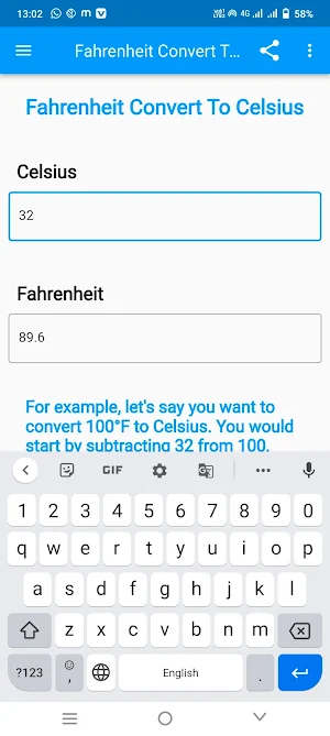 Fahrenheit Convert To Celsius Screenshot 2
