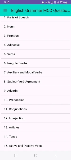English Grammar MCQ Questions Screenshot 0