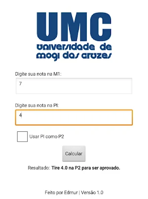UMC - Calculadora de Nota Screenshot 1
