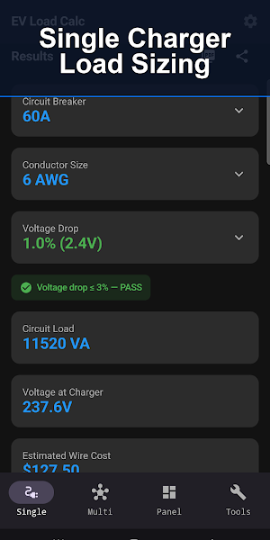 EV Load Calc: NEC Wire & Fill Screenshot 0