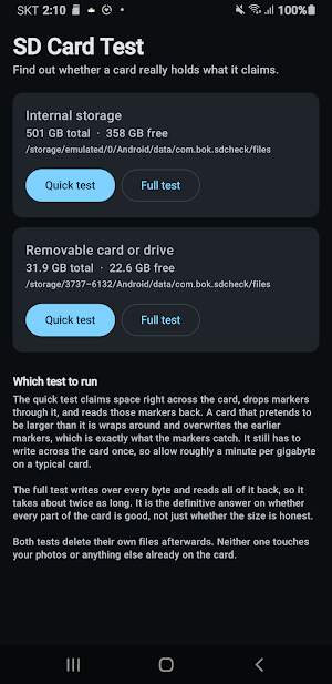 Fake SD Card Test & Capacity Screenshot 0