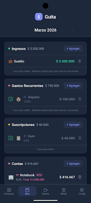 Guita: Gastos, Cuotas y Ahorro screenshot 3