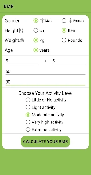 BMI, BMR & Calorie Chart Screenshot 3