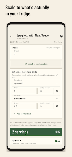 RecipeTailor: Exact Scaling Screenshot 1