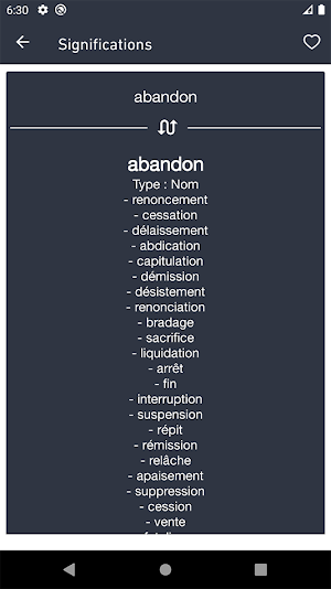 French Synonyms dictionary Screenshot 1