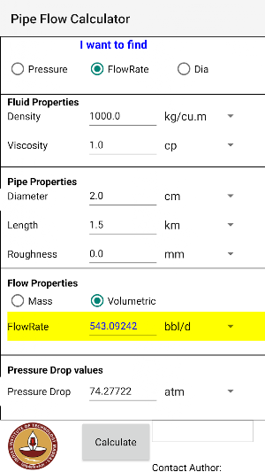 Pipe Flow Calculator V1 Screenshot 0