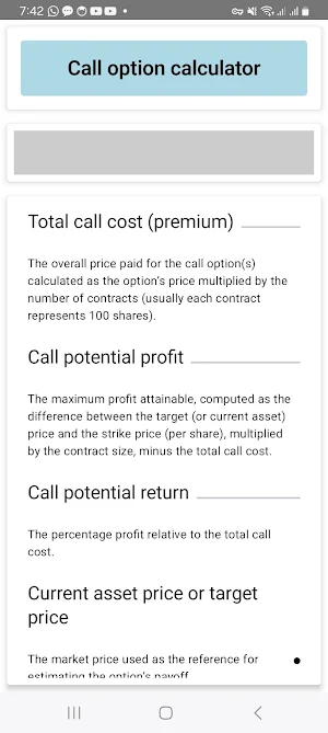 Option Calculator Screenshot 2