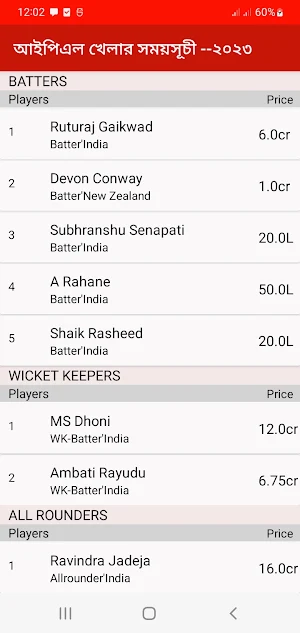 আইপিএল খেলার সময়সূচী --২০২৩ Screenshot 3