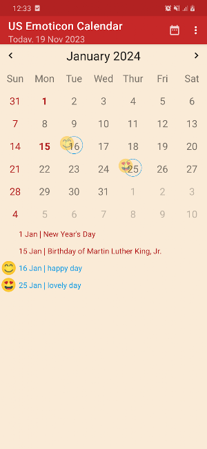 US Emoticon Calendar Screenshot 0