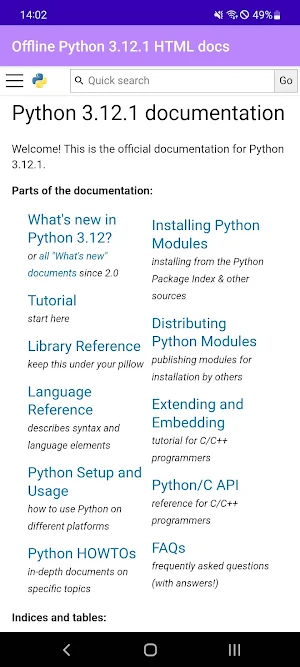 Python 3.12 Offline HTML docs Screenshot 2