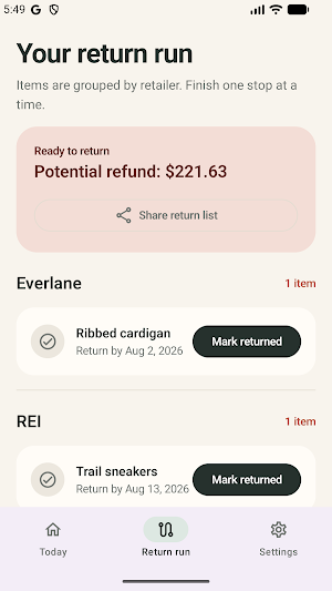 TryClock: Return Reminder Screenshot 1