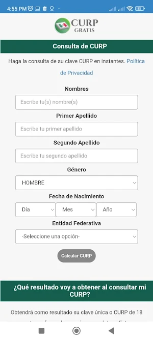 CURP MÉXICO Enlace Consulta Screenshot 2
