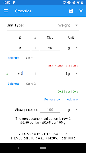 Unit Price Calculator Screenshot 1