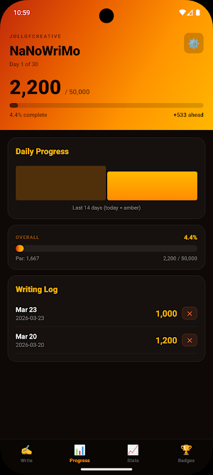 NaNo Tracker — Word Count Log Screenshot 1