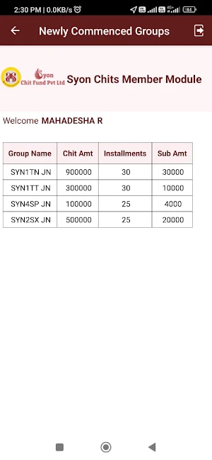 Syon Chits Member Module Screenshot 2