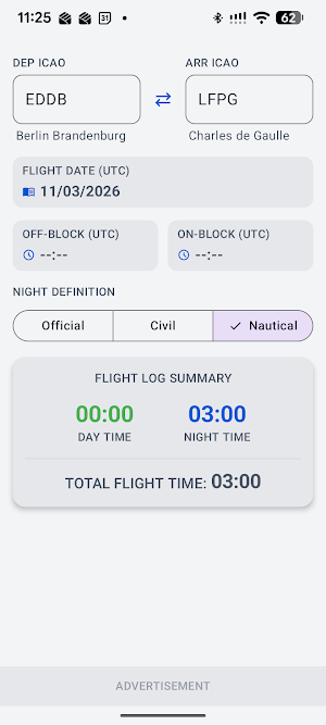 Pilot Night Time Calculator Screenshot 1